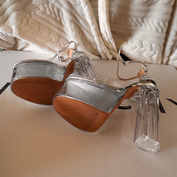 Silver Ankle Strap Platform Block High Heels - Picture 8 of 14